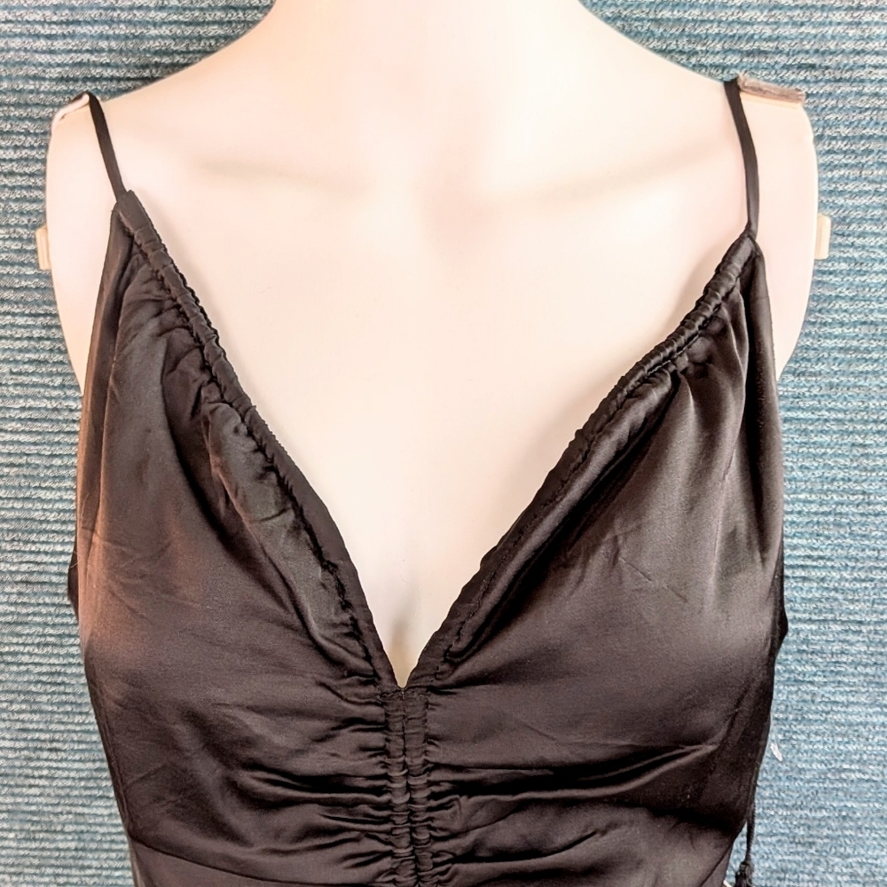 ASTR The Label Peony Black Ruched Satin Mini-Dress NWT - Picture 4 of 16